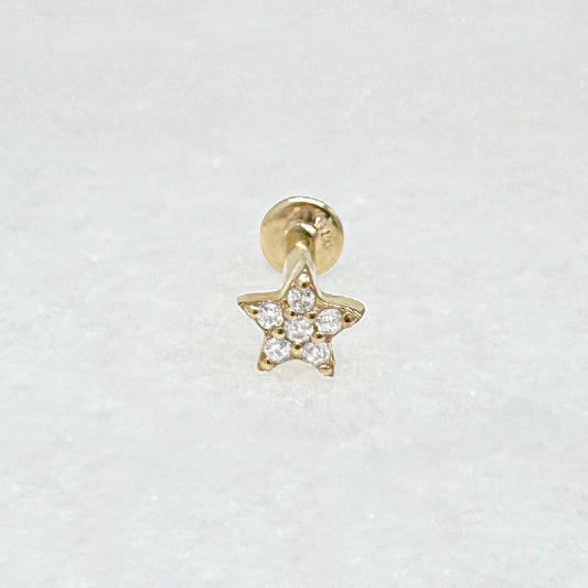 Diamond Star Cartilage Earring | 14k Flat Back for Helix, Conch, Tragus