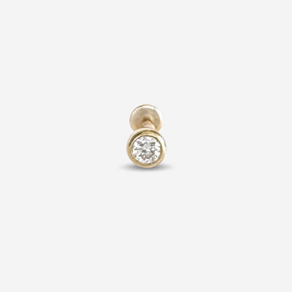 Lab Grown Diamond Earring , 14k Gold Bezel Flat Back Stud, Cartilage Jewelry for Helix, Conch or Lobe Piercing