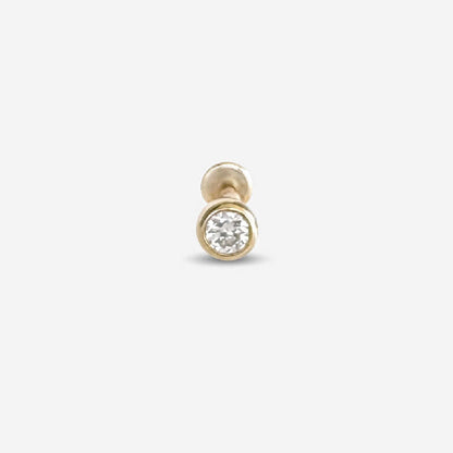 Lab Grown Diamond Earring , 14k Gold Bezel Flat Back Stud, Cartilage Jewelry for Helix, Conch or Lobe Piercing