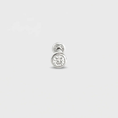 Lab Grown Diamond Stud Earring, 14k White Gold Bezel Flat Back Stud, Cartilage Piercing Jewelry for Helix, Tragus, Conch or Lobe