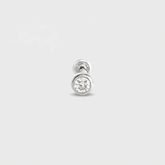 Lab Grown Diamond Stud Earring, 14k White Gold Bezel Flat Back Stud, Cartilage Piercing Jewelry for Helix, Tragus, Conch or Lobe
