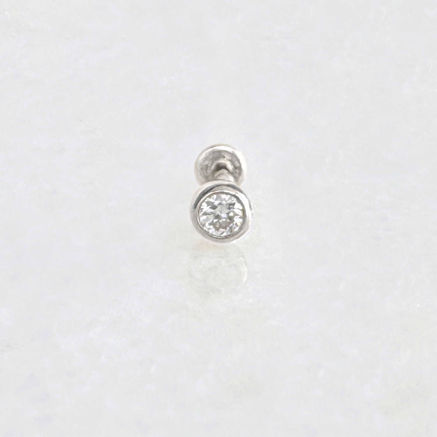 Lab Grown Diamond Earring in 14K White Gold, Flat Back Cartilage Piercing Stud for Helix, Tragus, Conch or Lobe