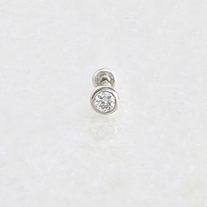 Lab Grown Diamond Earring in 14K White Gold, Flat Back Cartilage Piercing Stud for Helix, Tragus, Conch or Lobe