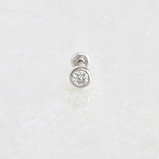Lab Grown Diamond Earring in 14K White Gold, Flat Back Cartilage Piercing Stud for Helix, Tragus, Conch or Lobe
