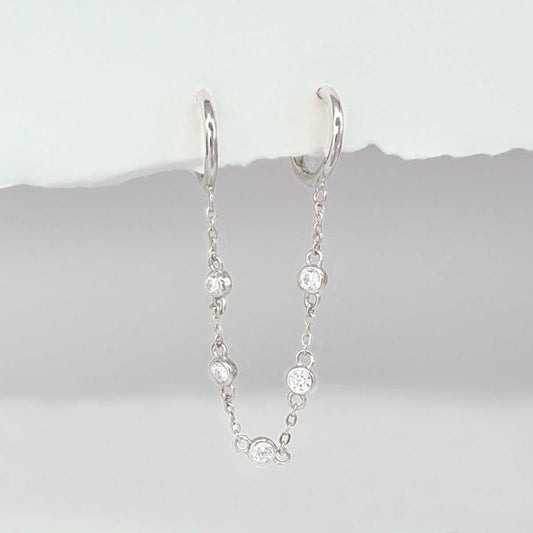 White Gold Connected Hoops, Diamond by the Yard Style Double Piercing Earring from Two of Most