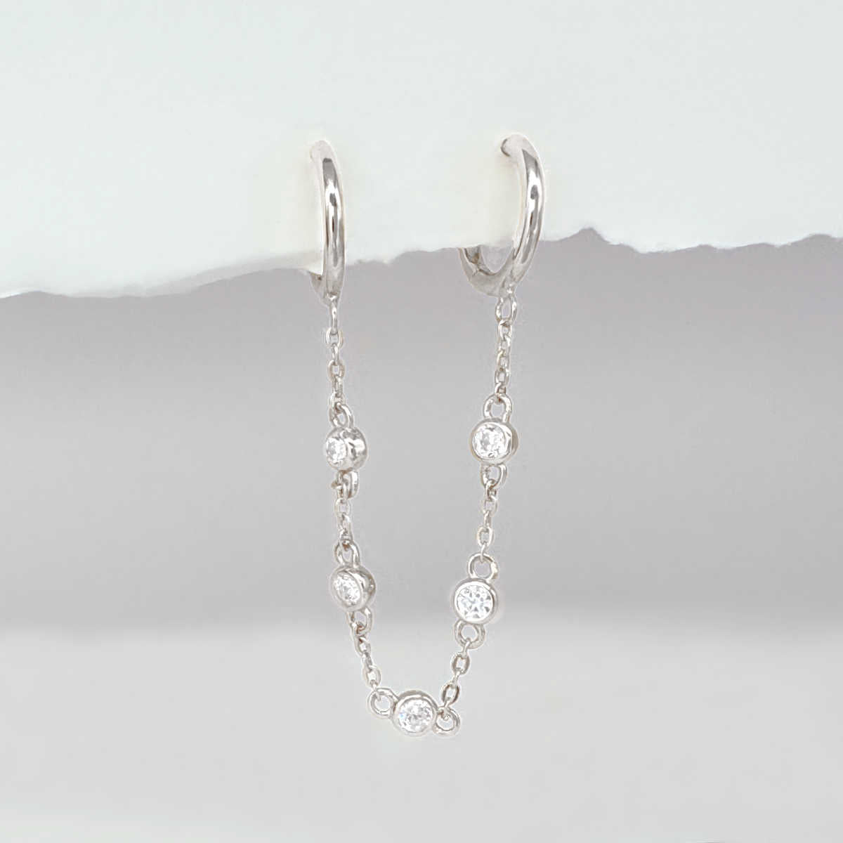 White Gold Connected Hoops, Diamond by the Yard Style Double Piercing Earring from Two of Most