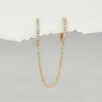 Gold, SIlver & Gemstone Double Piercing and Connected Chain Earrings ...