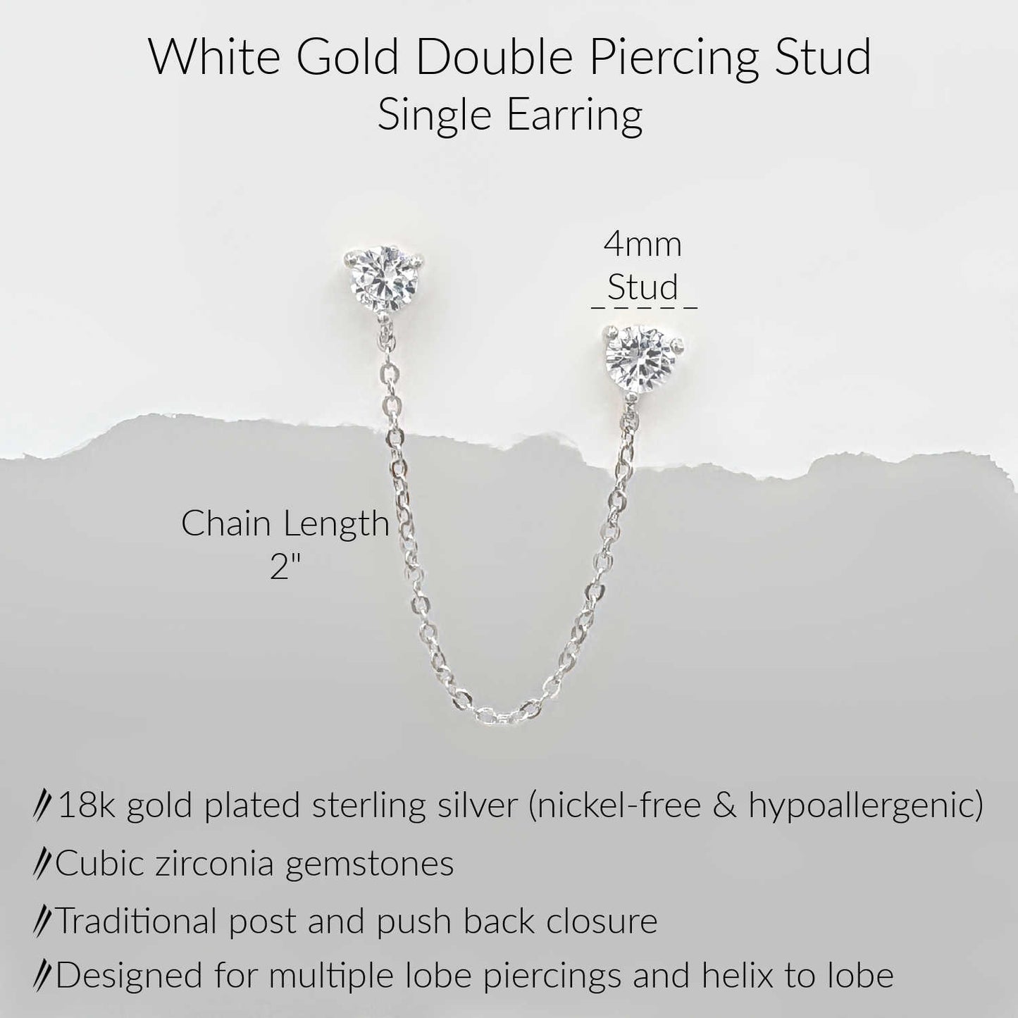White Gold Double Piercing Stud Earring