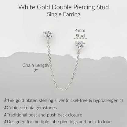 White Gold Double Piercing Stud Earring
