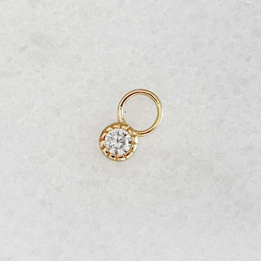 Gold bezel gemstone earring charm for hoop, huggie, and stud earrings