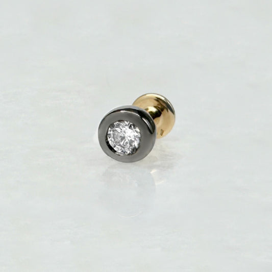 Black Gold and Diamond Flat Back Stud for Helix, Tragus, Conch or Lobe | Solid 14k Gold Piercing Jewelry from Two of Most