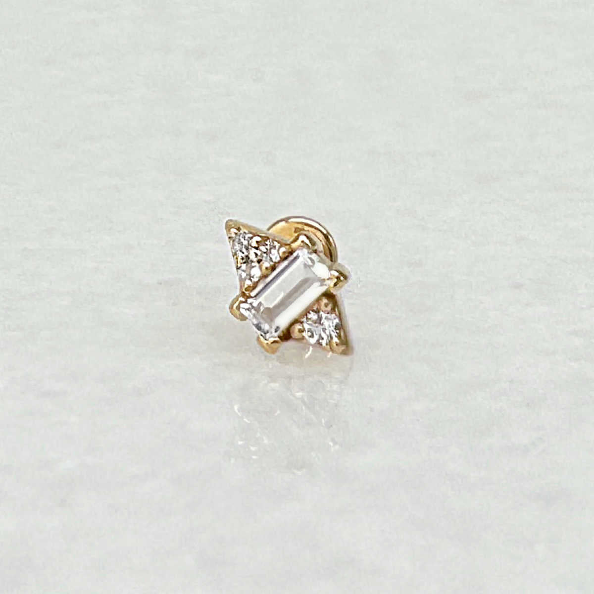 Emerald Cut White Topaz Earrings | Gold Flat Back Piercing Stud