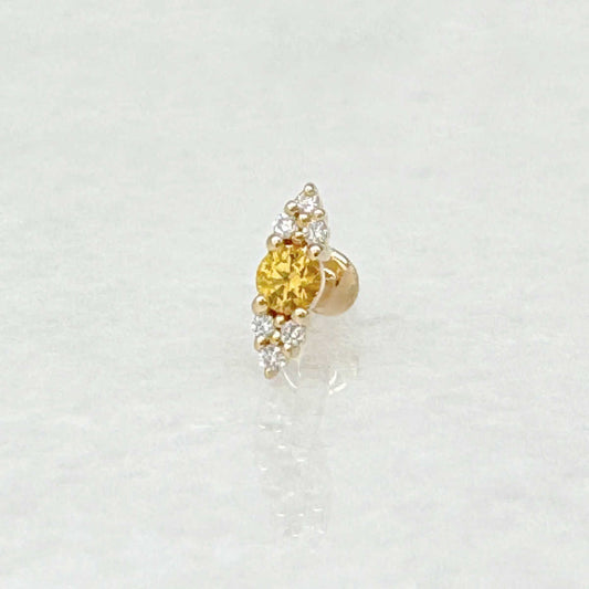 Gold Flat Back Earring, Yellow Sapphire & Diamond Helix Stud from Two of Most