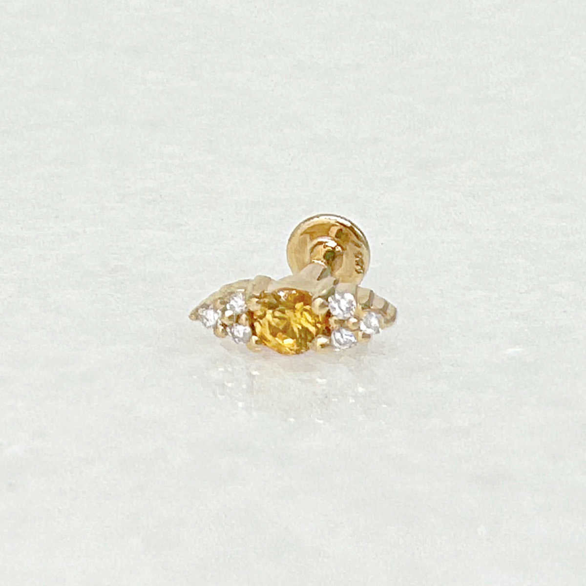 Gold Flat Back Earring, Yellow Sapphire & Diamond Helix Stud from Two of Most