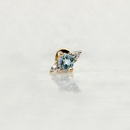 Flat Back Cartilage Earring for Helix, Tragus, Conch or Lobe | 14k Gold & Blue Topaz Stud | Piercing Jewelry from Two of Most