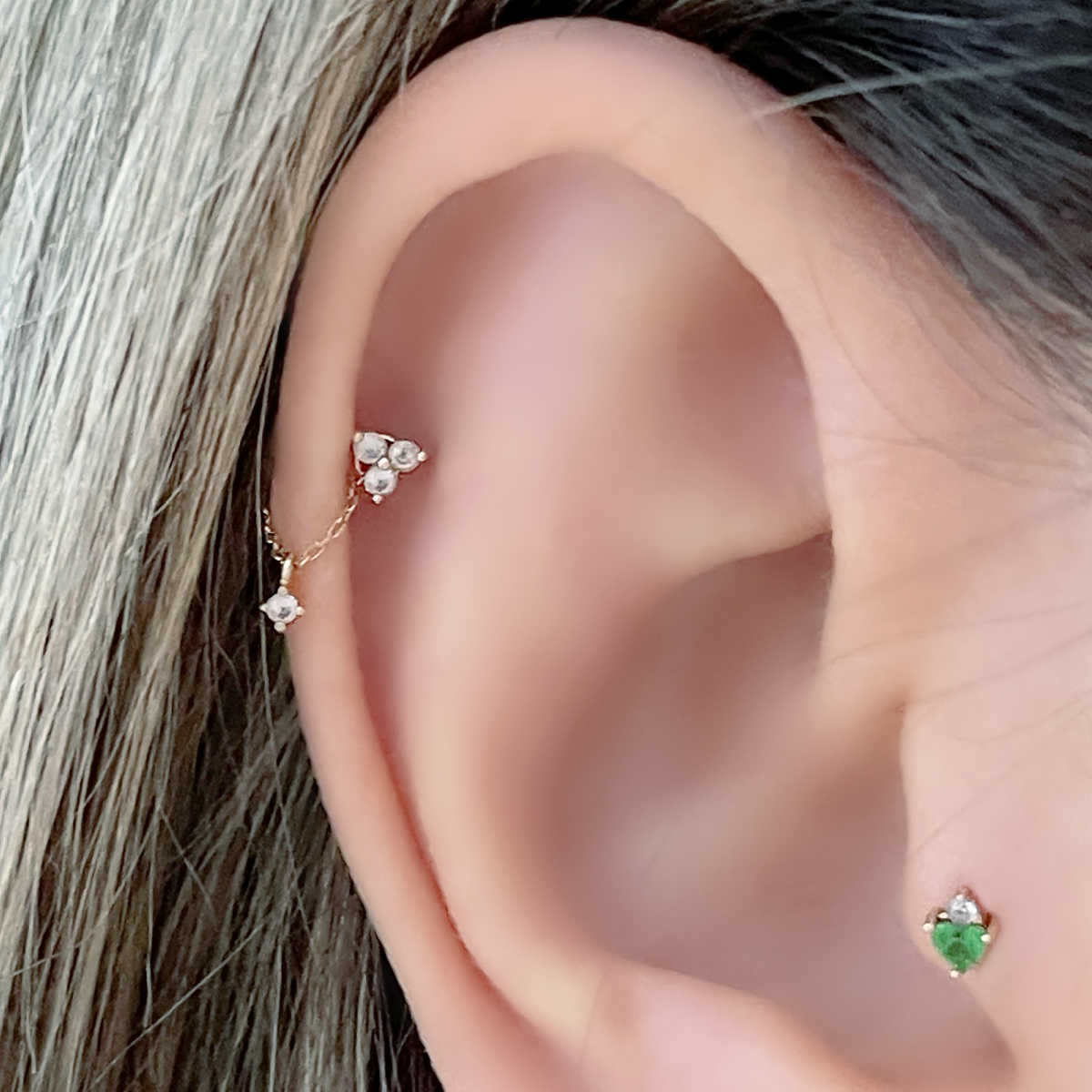 Topaz Cluster Flat Back Earring on Tragus | Gold Cartilage Piercing Studs from Two of Most