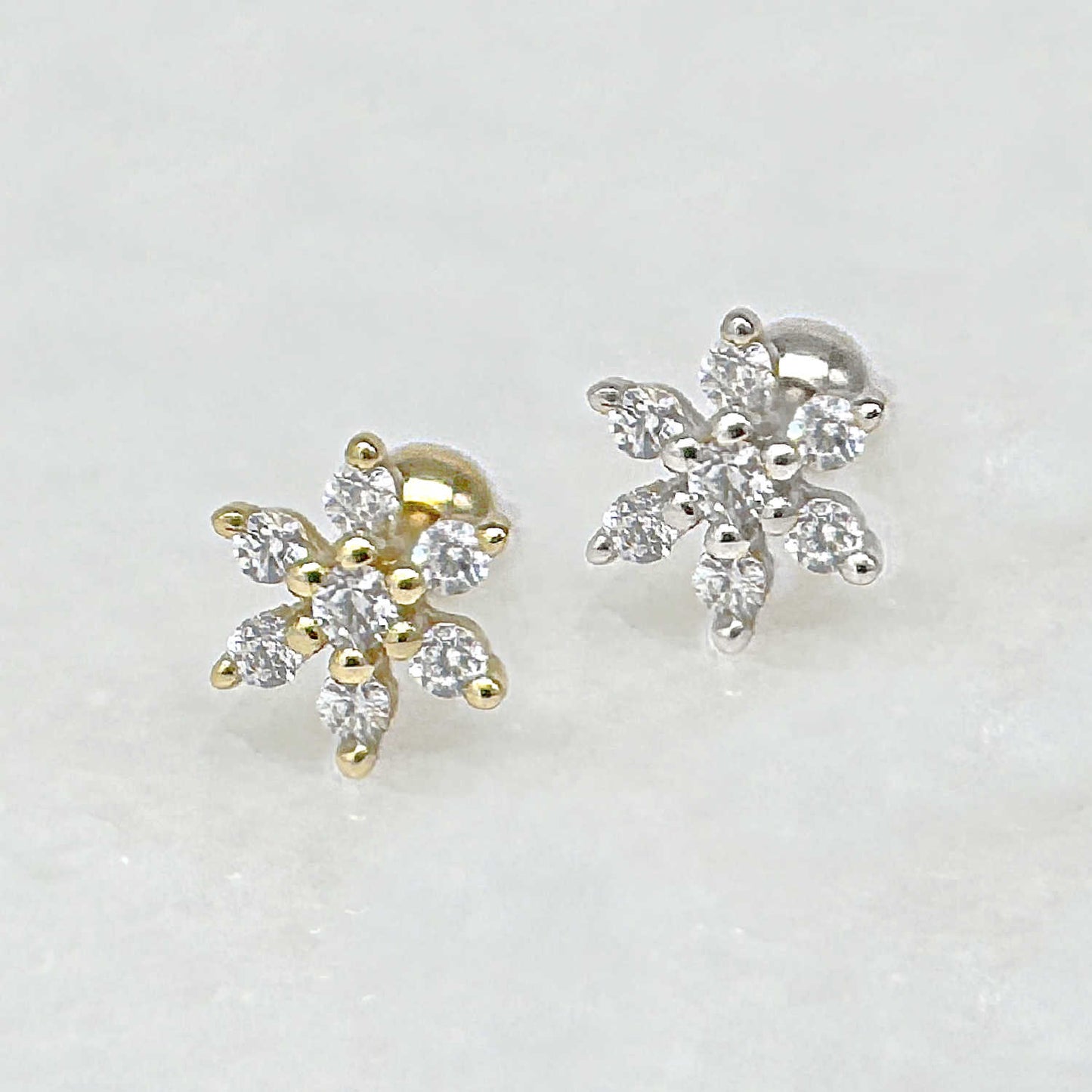 Flower Gemstone Screw Back Earring | Gold Plated or Sterling Silver Cartilage Ball Back Barbell Studs From Two of Most