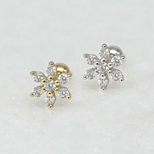 Flower Gemstone Screw Back Earring | Gold Plated or Sterling Silver Cartilage Ball Back Barbell Studs From Two of Most