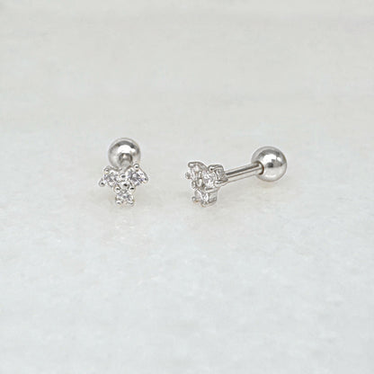 Silver Cluster Screw Back Earring