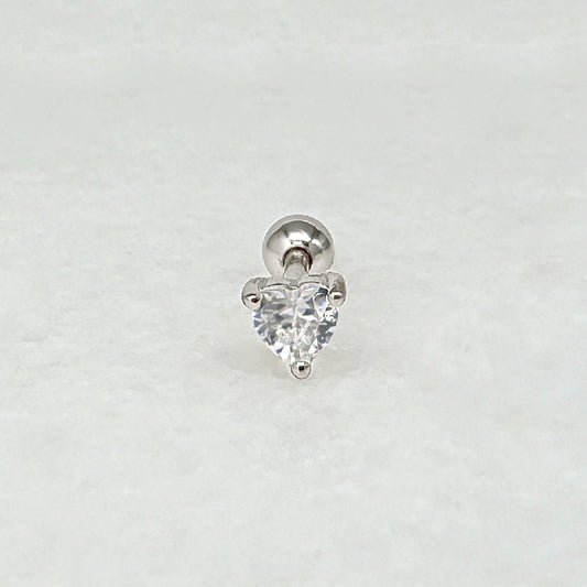 Heart Gemstone Screw Back Earring | Sterling Silver Cartilage Ball Back Barbell Stud from Two of Most