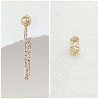 14k Gold  Ball Mistmatched Earring Set, Front to Back Hoop and Flat Back Stud, Mismatched Earrings from Two of Most Fine Jewelry