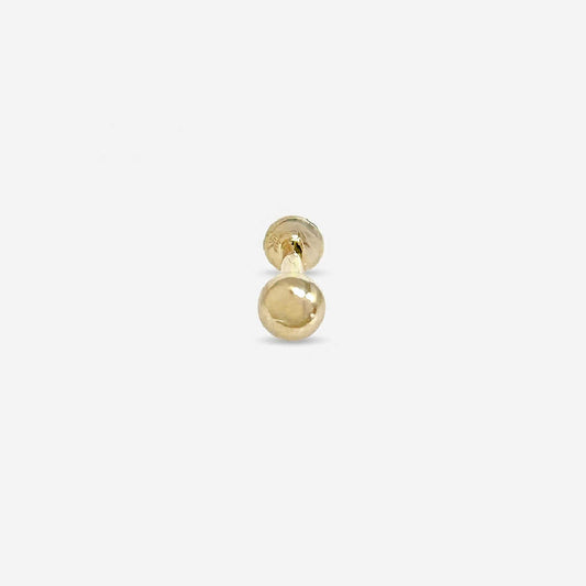 14k Gold Ball Flat Back Earring, Helix, Tragus, or Conch Stud for Women and Men