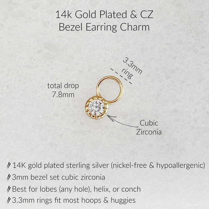 Specs for Gold Bezel & Cubic Zirconia Earring Charm for Hoops & Huggies