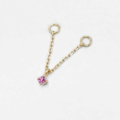 Pink Sapphire Earring Charm | Double Hole Connected Piercing Chain from Two of Most