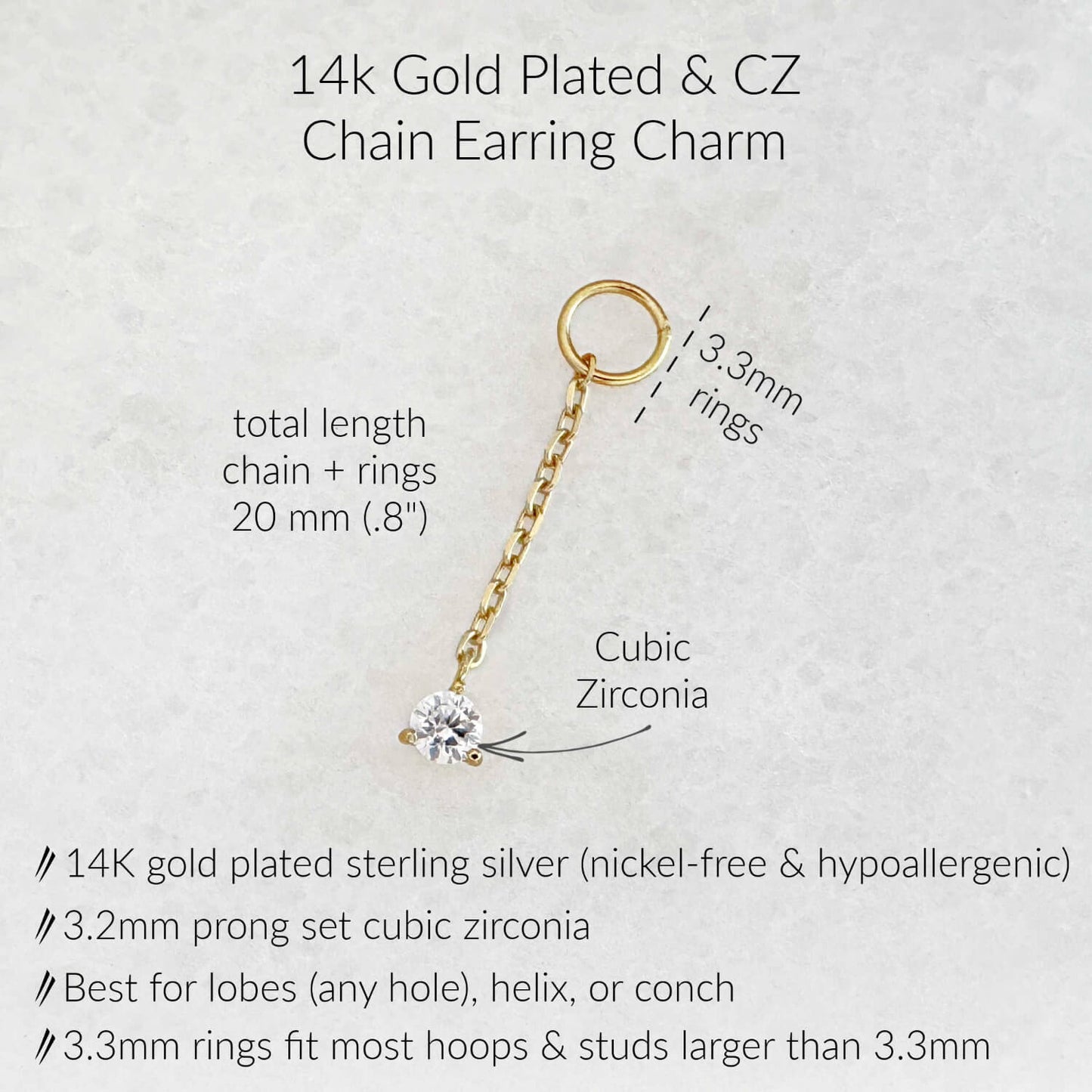 Specs for Gold Chain & Cubic Zirconia Earring Charm