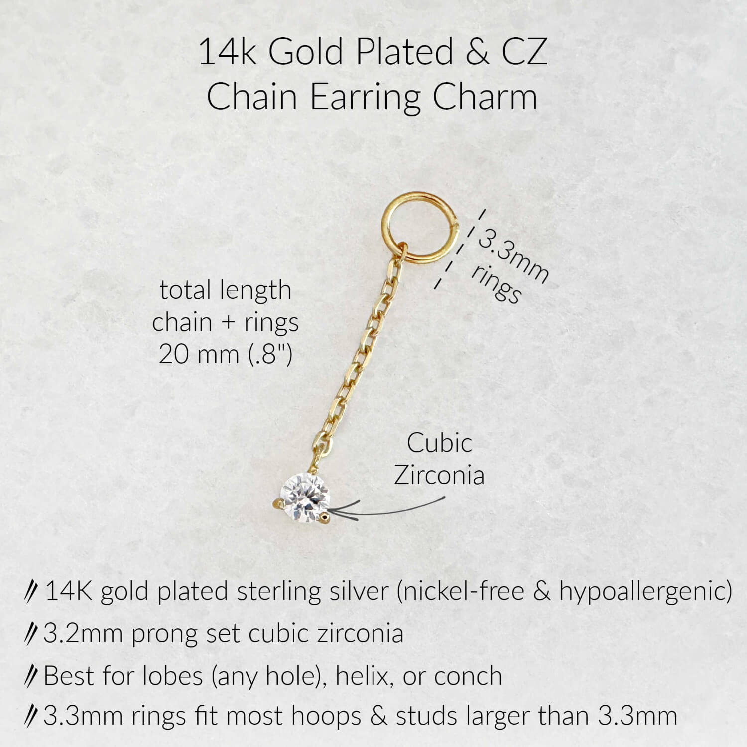 Specs for Gold Chain & Cubic Zirconia Earring Charm