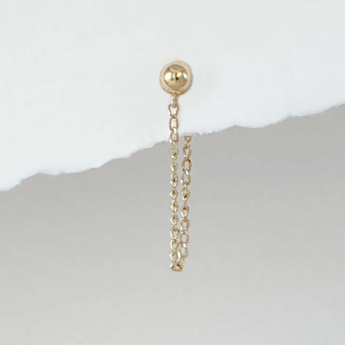 Gold Chain Front to Back Earring, Ball Stud for Helix or Lobe from Two of Most