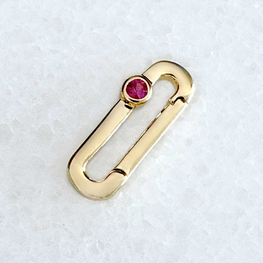Gold Charm Holder Clip with Pink Sapphire, Necklace Connector Link from Two of Most