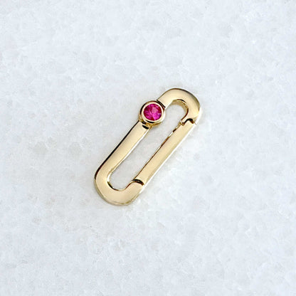 Gold Charm Holder Clip with Pink Sapphire, Necklace Connector Link from Two of Most