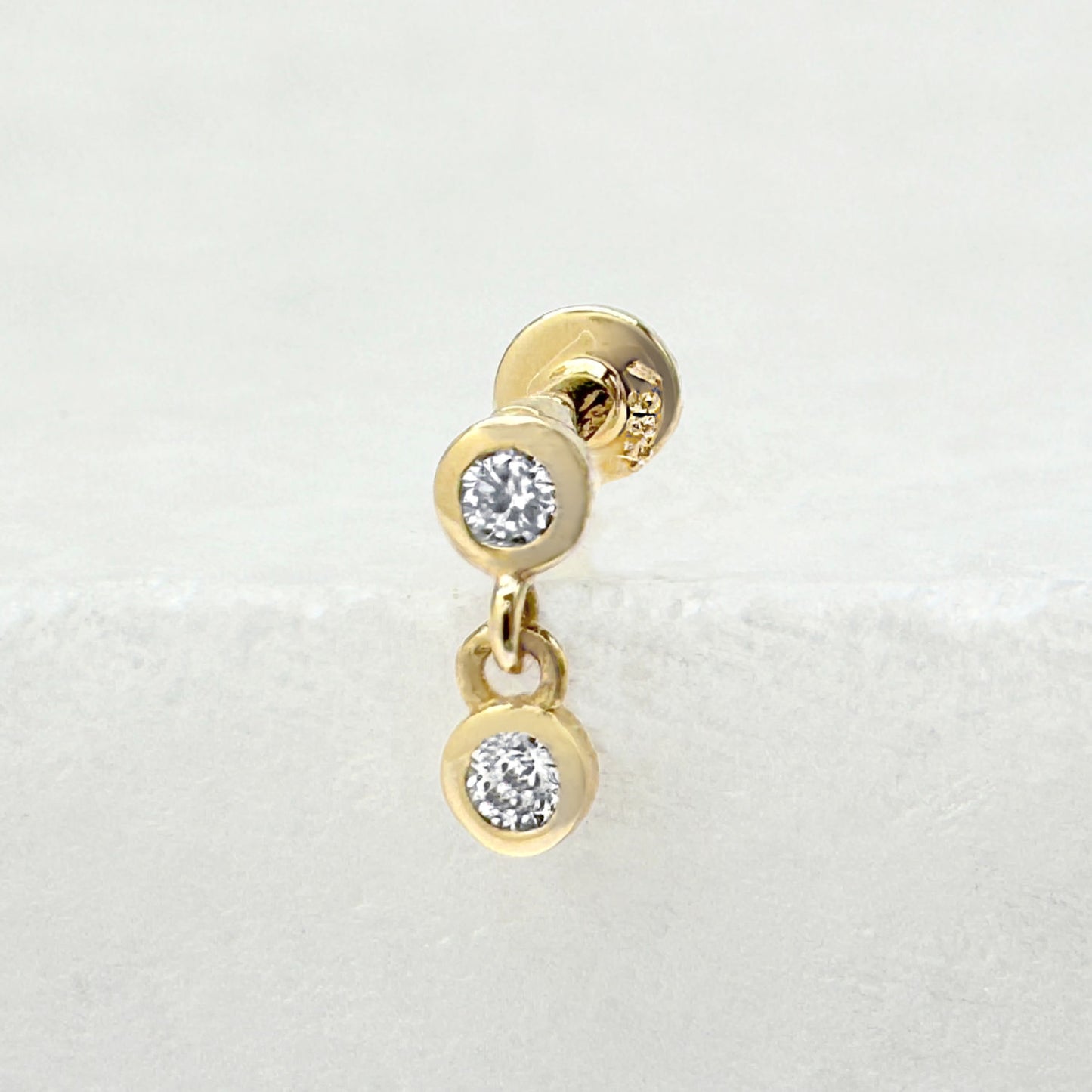 Diamond Dangle Gold Flat Back Earring | Helix, Tragus, & Conch Cartilage Studs from Two of Most