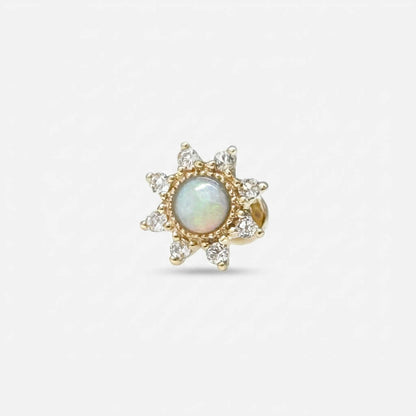 Opal Starburst Earring, 14k Gold Flat Back Stud, Cartilage Jewelry for Helix, Conch or Lobe