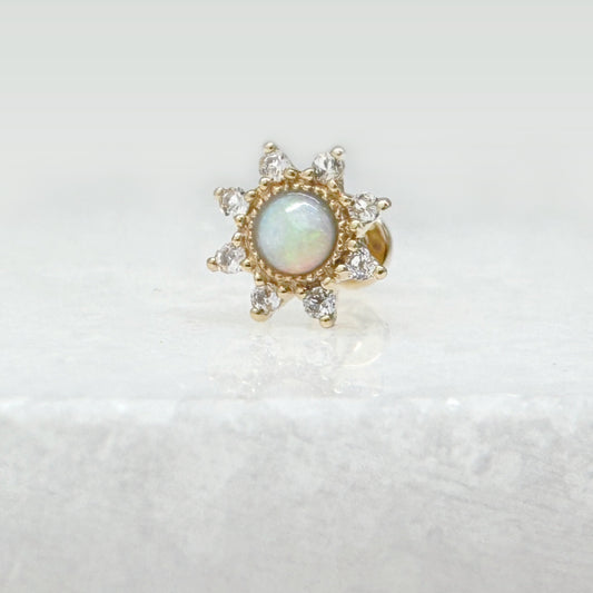 Opal Starburst Flat Back Earring | 14k Gold Helix, Tragus, Lobe Stud from Two of Most