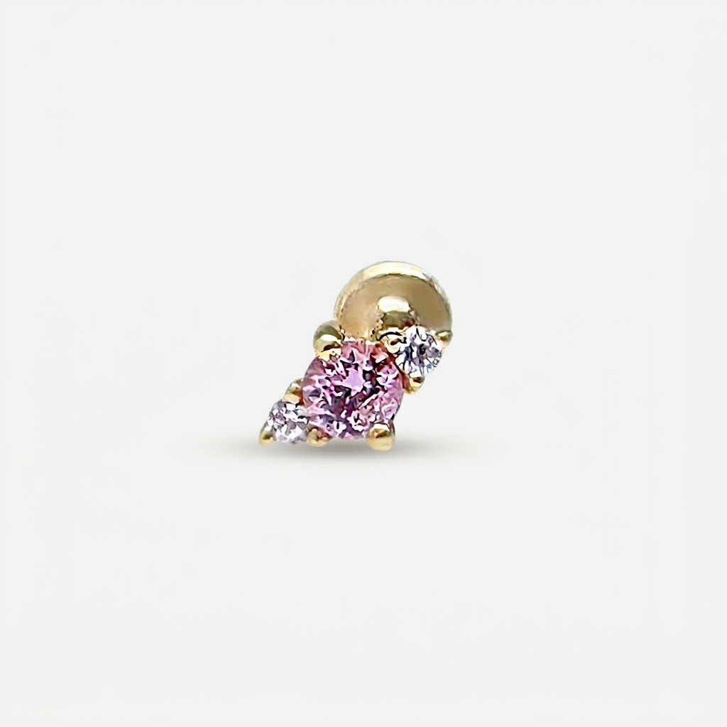 Pink Sapphire Earring, 14k Gold Flat Back Stud, Cartilage Jewelry for Helix, Tragus, Conch or Lobe