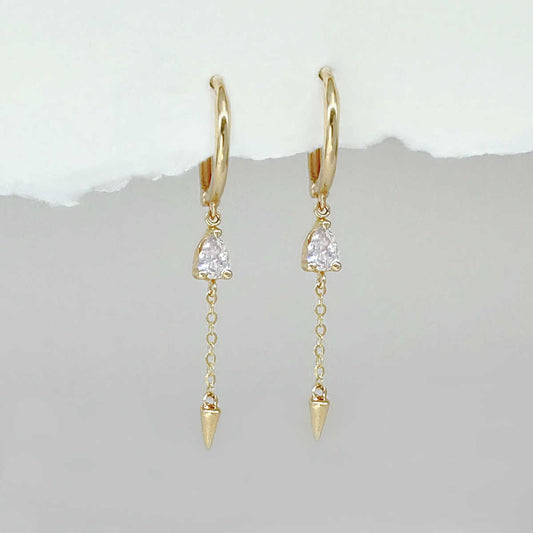 Huggie Earrings with Spike Charm & Pear Gemstone | 14k Gold Cartilage Hoops from Two of Most