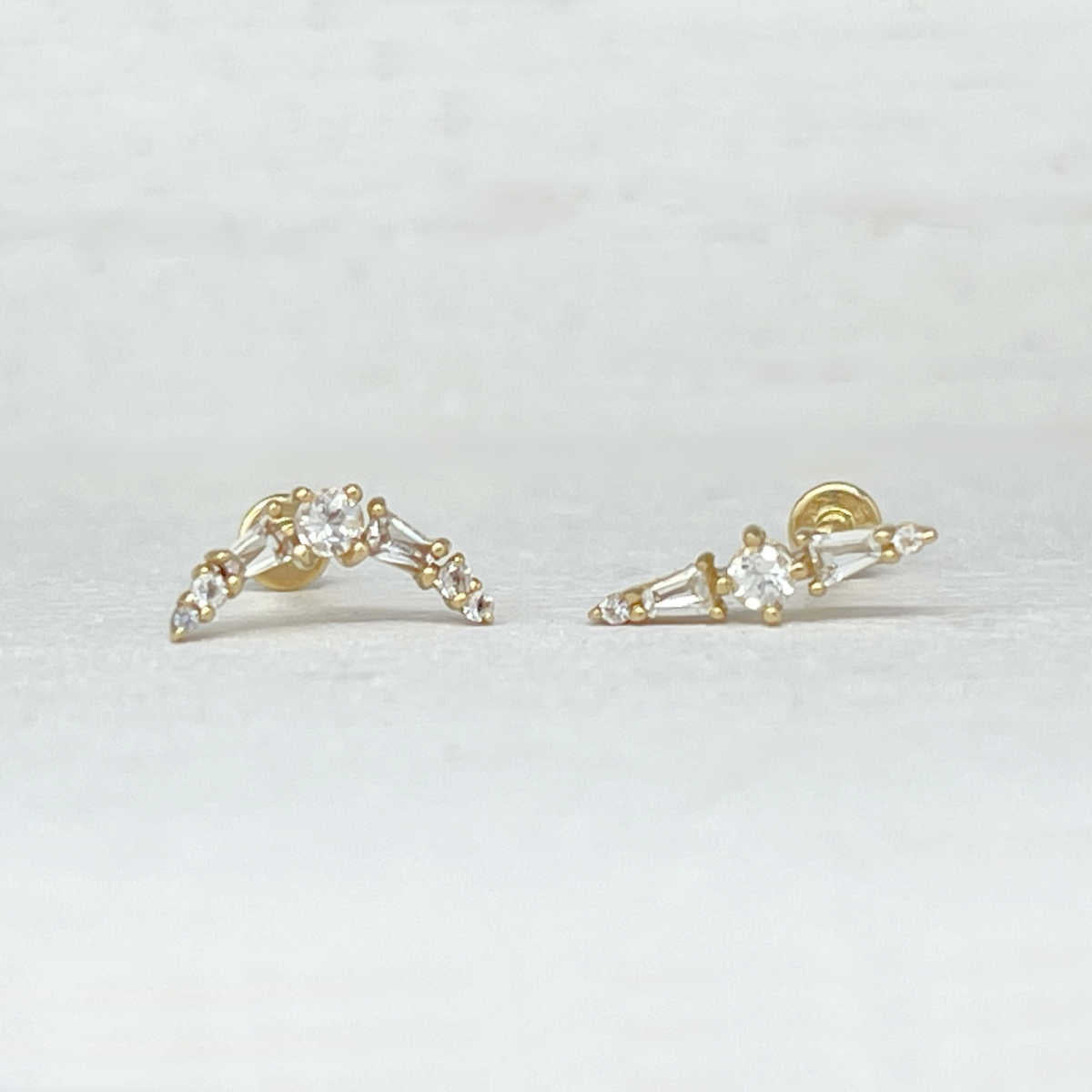 Gemstone Spike & Moon Helix Earrings | 14K Gold Flat Back Cartilage Piercing Studs from Two of Most
