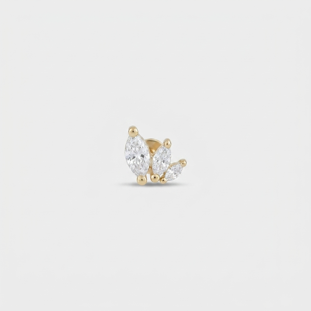 Gold plated flat back earrings, lotus flower studs for helix, tragus, conch, or cartilage