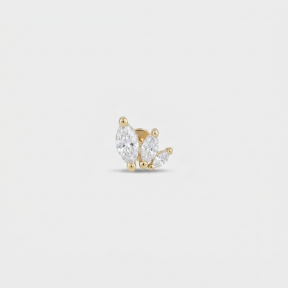 Gold plated flat back earrings, lotus flower studs for helix, tragus, conch, or cartilage
