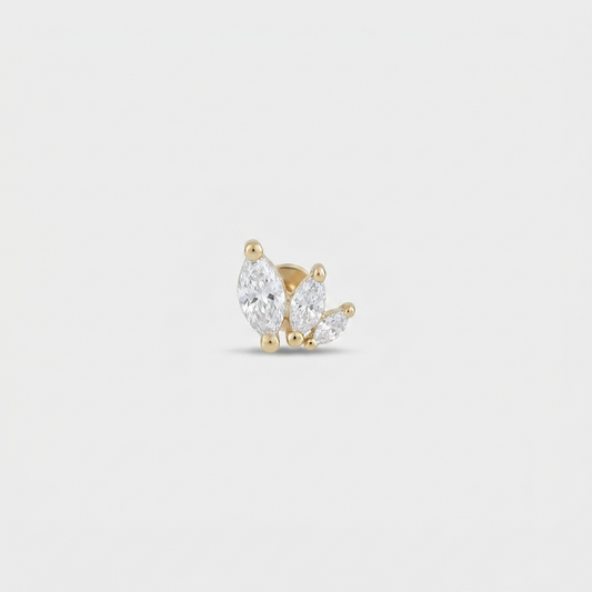 Gold plated flat back earrings, lotus flower studs for helix, tragus, conch, or cartilage