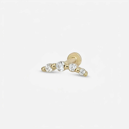 Gold plated silver flat back earrings, curved bar gemstone studs for helix, conch, lobe, or cartilage