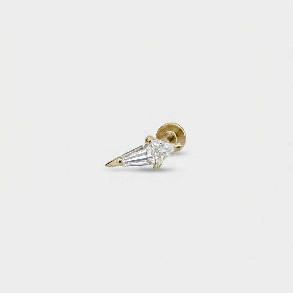 Gold plated flat back earrings, spike gemstone studs for helix, tragus, conch, or cartilage