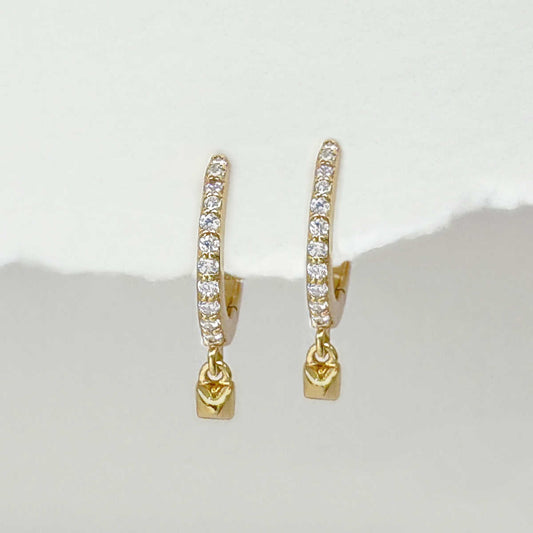 Gold Plated Huggie Earrings with Spike Charm | Cubic Zirconia Hoops from Two of Most