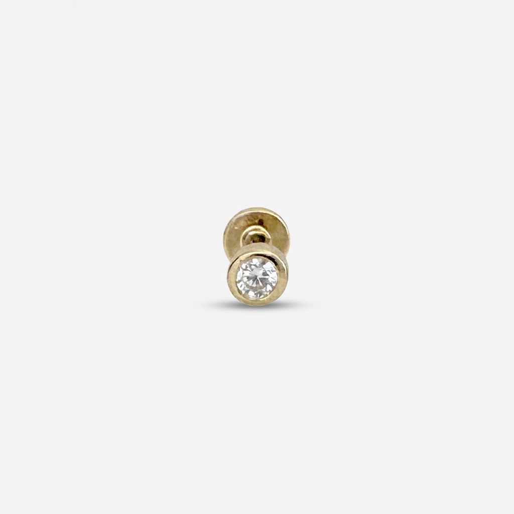 14k Gold Plated Sterling Silver flat back earrings, bezel gemstone studs for helix, tragus, conch, or cartilage