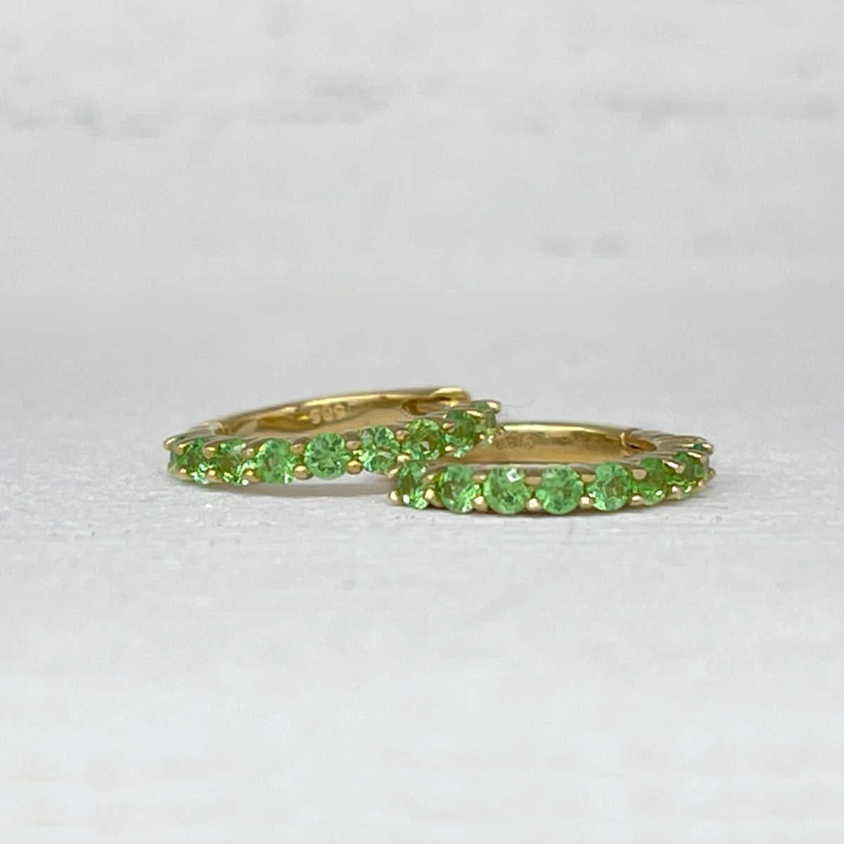Green Garnet Gemstone Hoops | Gold Helix, Cartilage Huggie Earrings from Two of Most