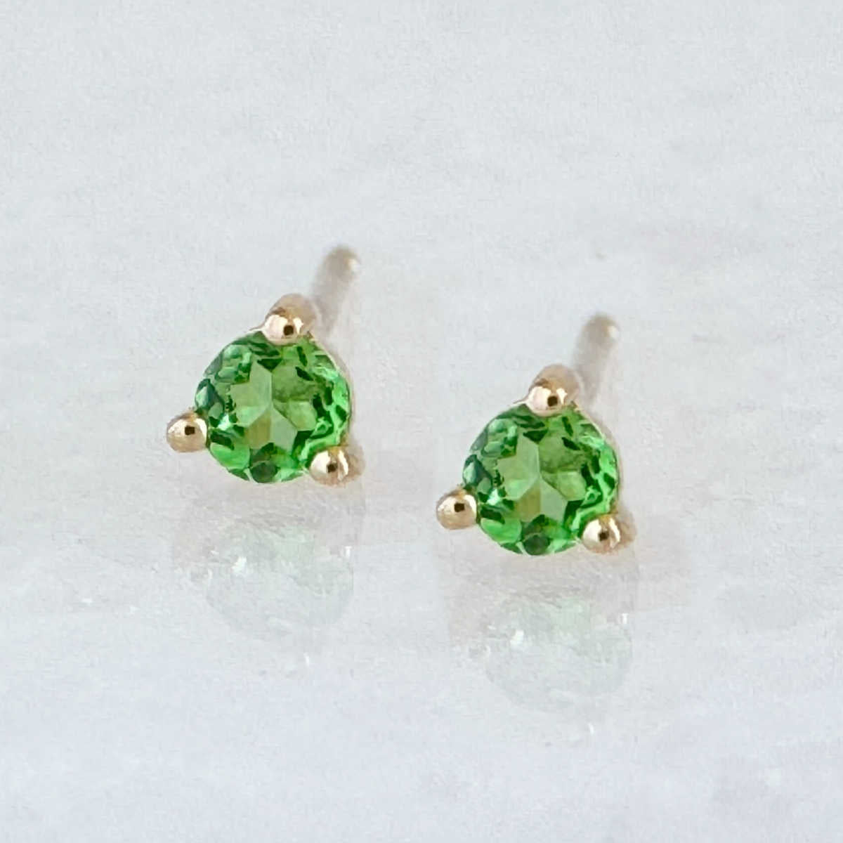 Green Tsavorite Garnet Earrings, 14k January Birthstone Studs