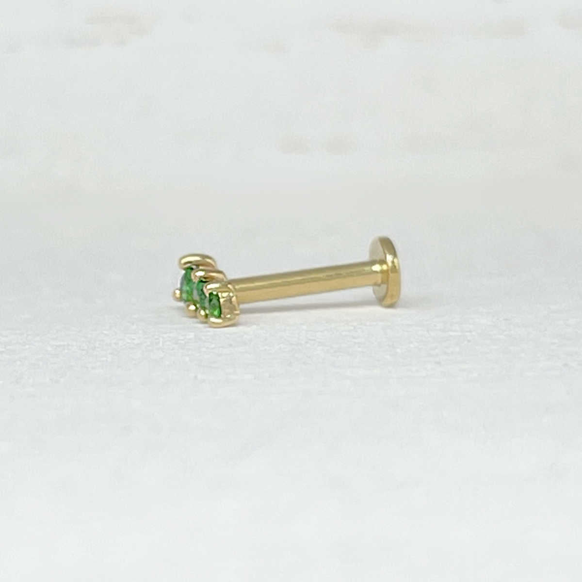 Green Tsavorite Garnet Graduated Bar 3 Stone Earring | Flat Back Gold Cartilage Earrings from Two of Most