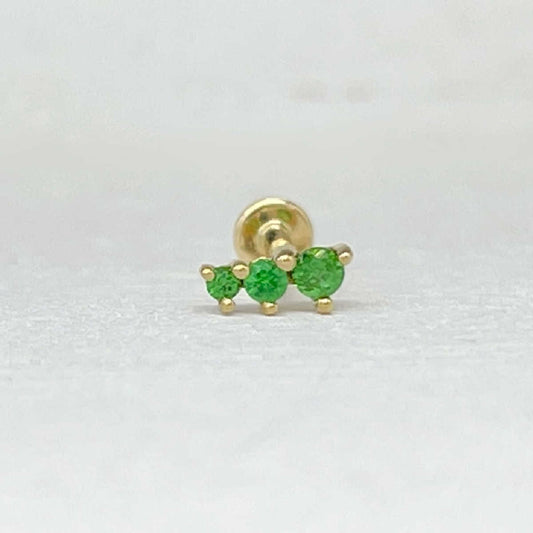 Green Tsavorite Graduated Bar 3 Stone Earring | Flat Back Gold Cartilage Earrings from Two of Most